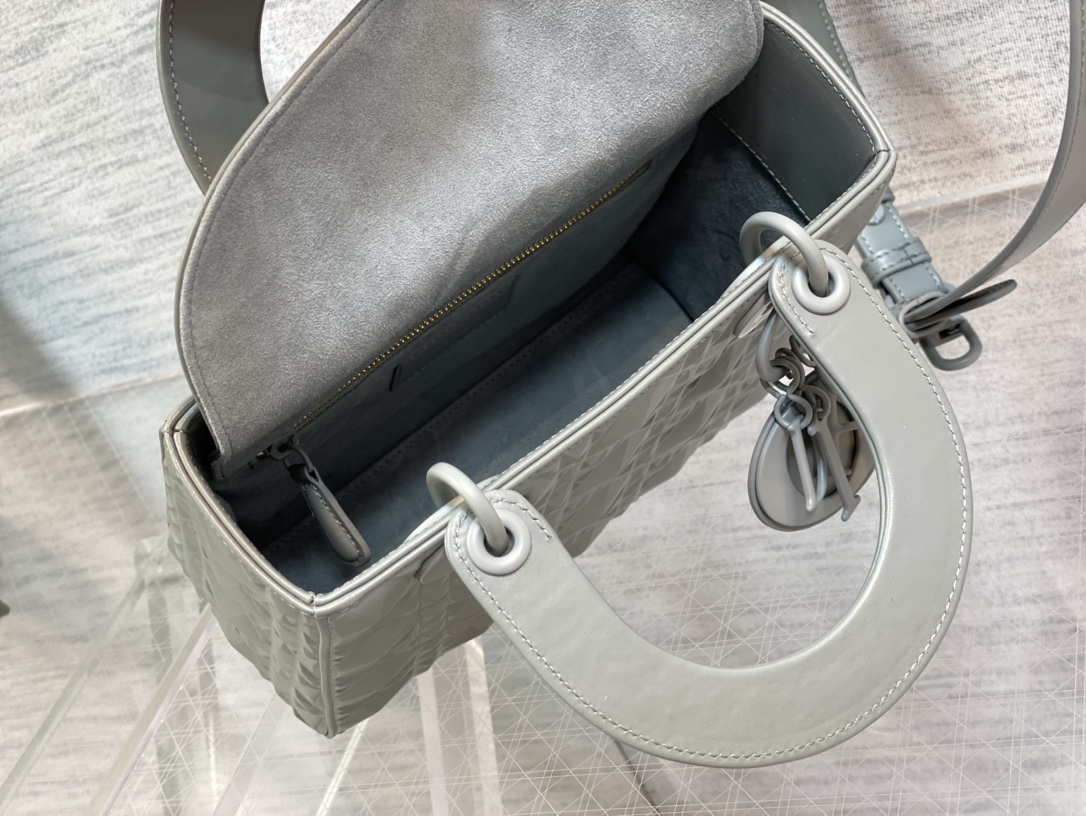 Small Lady Dior My ABCDior Bag Gray Cannage Calfskin with Diamond Motif